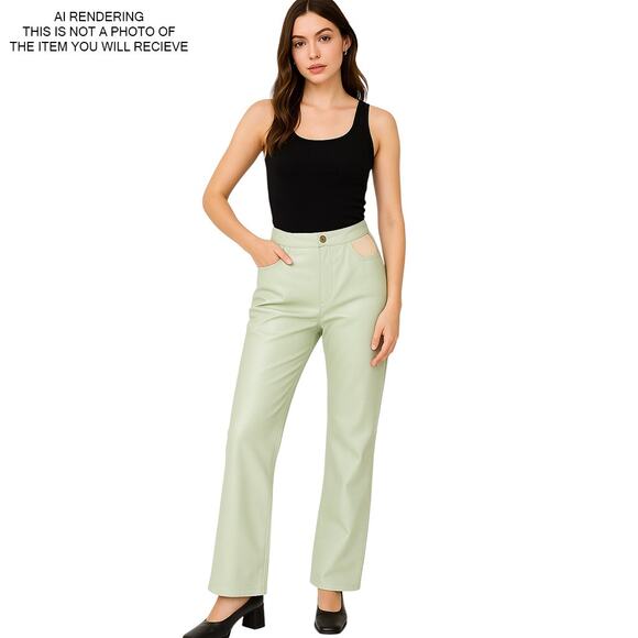 Bailey Rose Pants Faux Leather Y2K Streetwear Minimalist Retro 90s Green Small - Picture 8 of 9